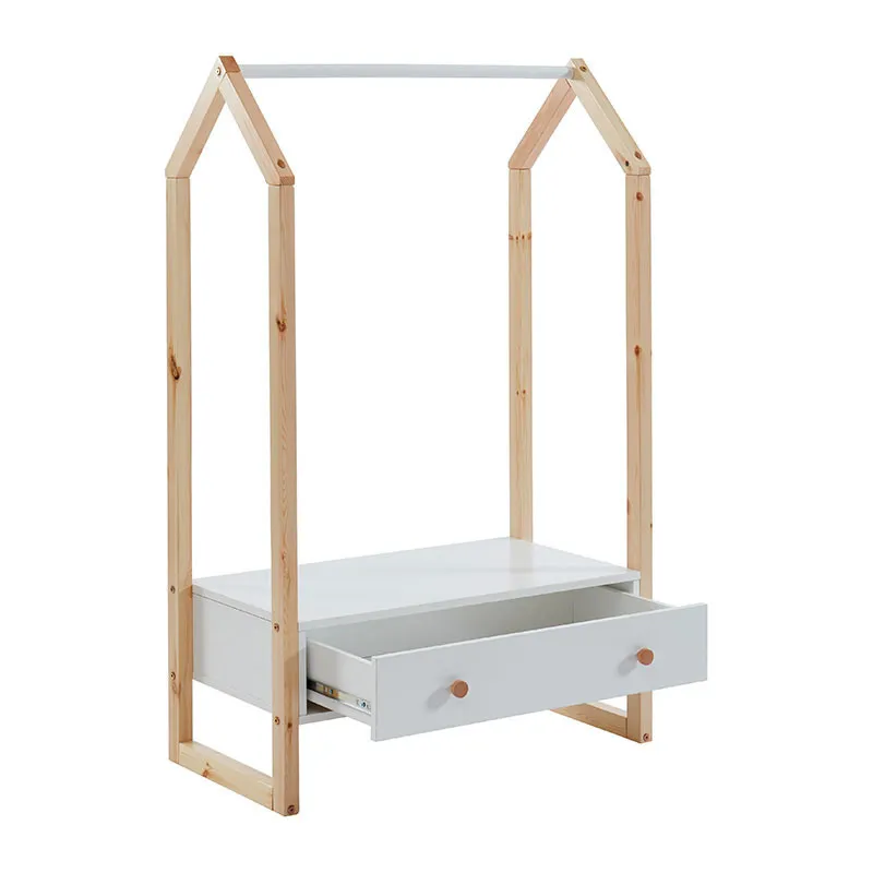 Portant Tiny + Tiroir Bois/Blanc - 80x40x125cm-2