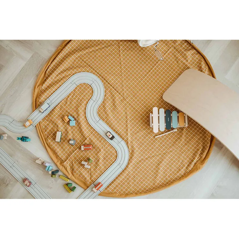 Sac à jouets 2en1 Grilles Moutarde - ø140cm-10