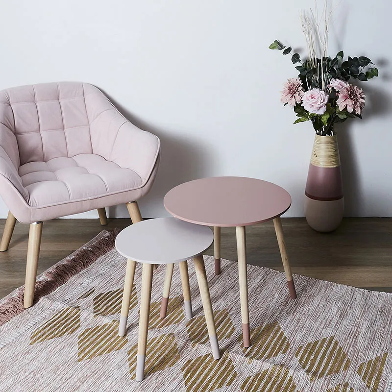 2 Tables gigognes bicolore Rose - 43x43x48cm-0
