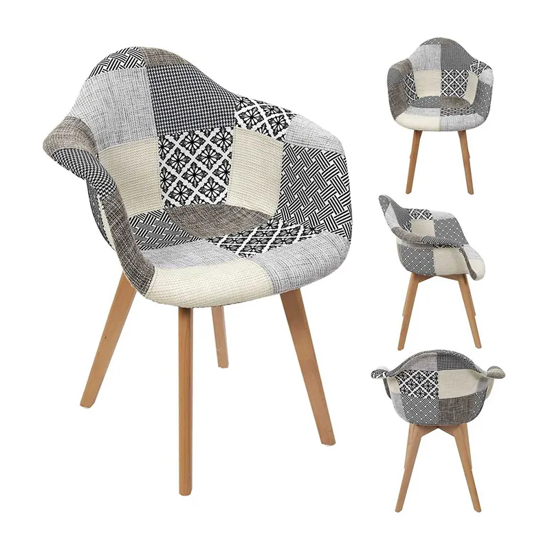 2 Fauteuil patchwork Gris - 59x85x63cm-1