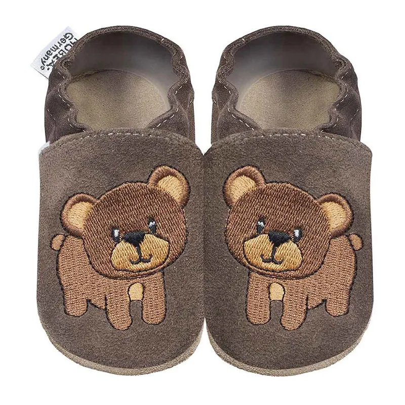 Chaussons cuir Ours - Marron foncé-0