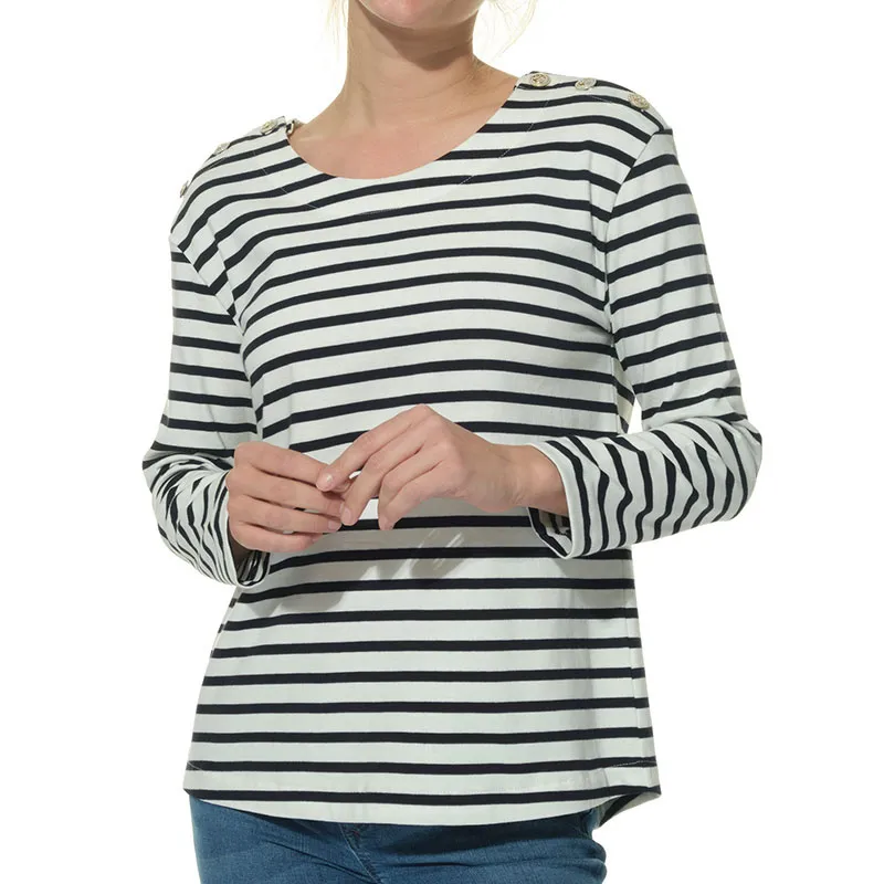 T-shirt col rond Lotus Femme - Ecru/Marine-1