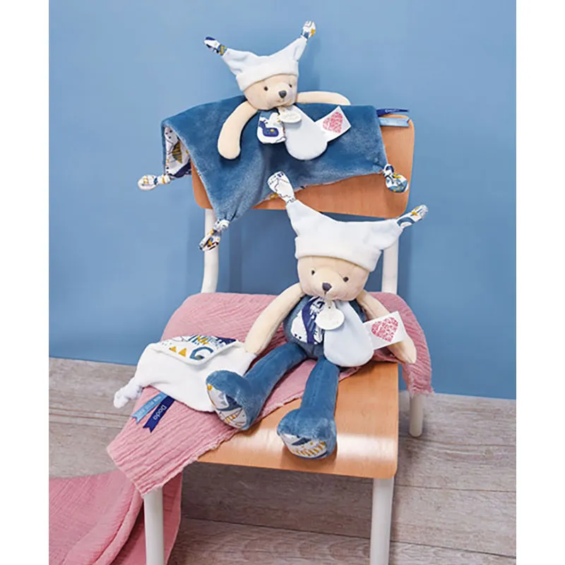 Doudou Ours Pantin Histoires Bleu - 10x15x35cm-2