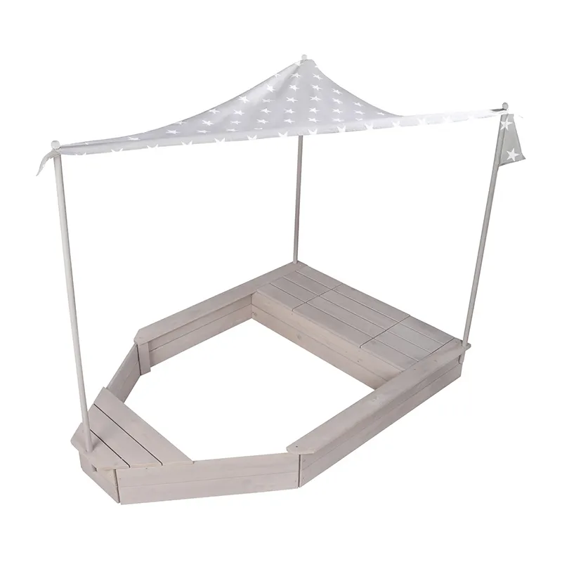 Bac à Sable Bateau Bois Gris - 150x100x142cm-5