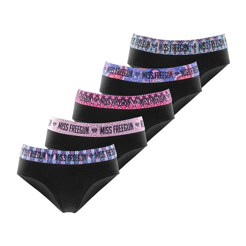 5 culottes femme en coton Ethnik - Noir/Rose/Bleu/Violet-0