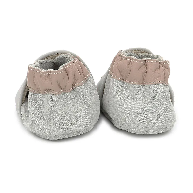 Chaussons cuir Soft Soles Voiture - Gris/Argenté/Vieux Rose-4