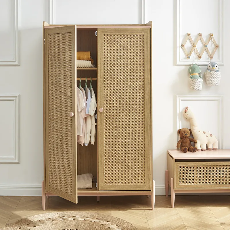 Armoire Pablo rose & cannage rotin 2 portes - 100x47x170cm-4