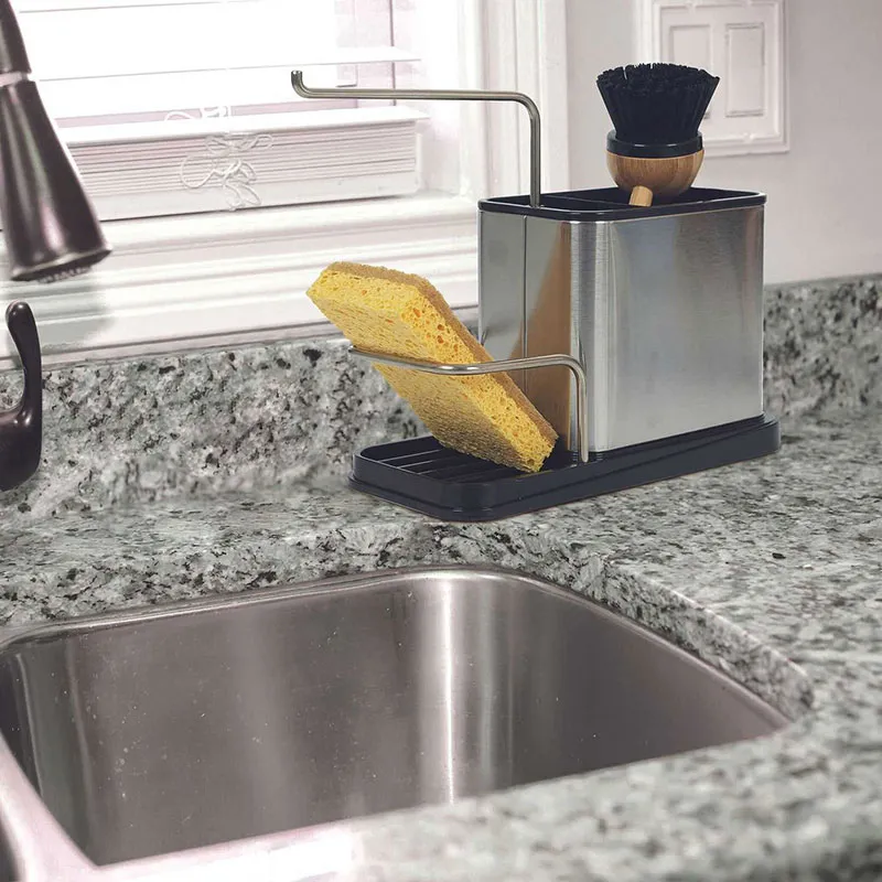Porte éponge & Brosse Inox - 22x10x13cm-0