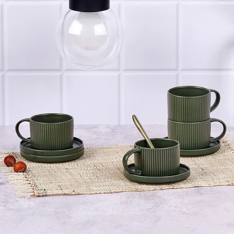 8 Tasses + soucoupes Scandi Olive - 15cl-0