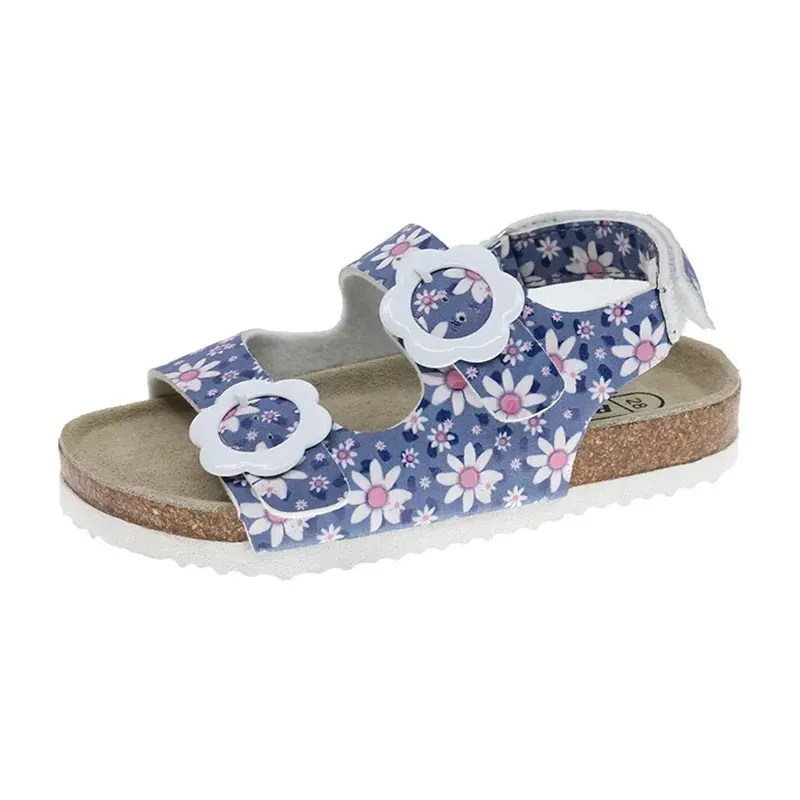 Sandales double bride fleurs - Bleu-0