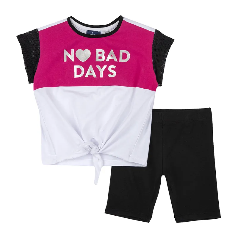 Débardeur + Short cycliste No Bad Days - Noir/Blanc/Fuchsia-0
