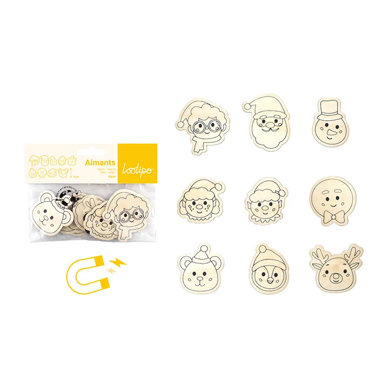 Kit DIY Aimants Noël à colorier Bois 9pcs - 3+-0
