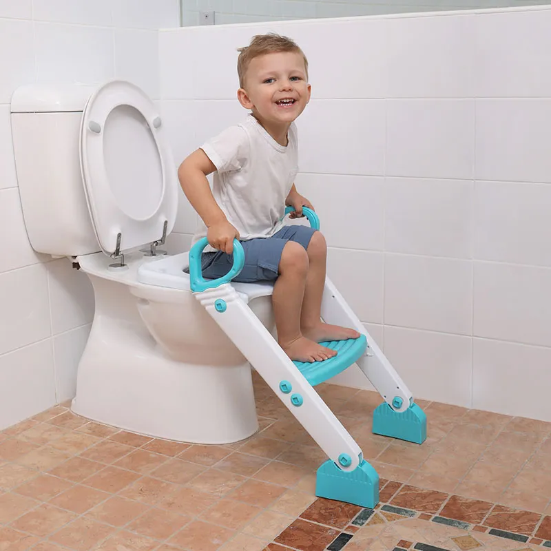 Réducteur de toilette échelle pliable - Bleu/Blanc-0