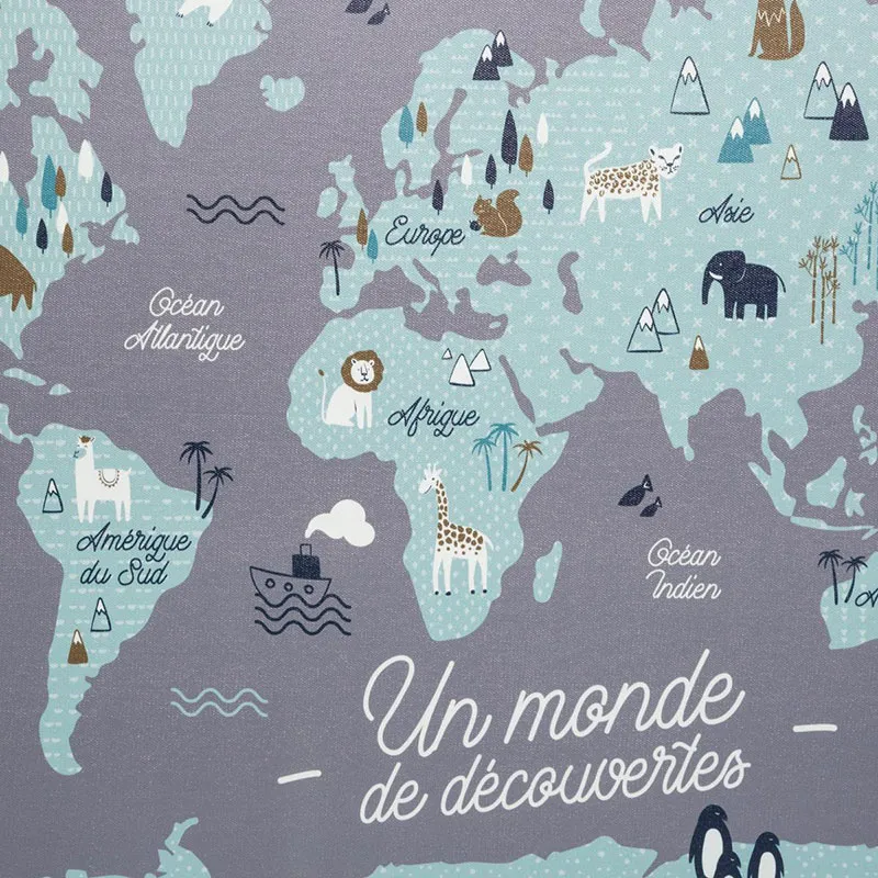Tableau carte du monde Bleu/Naturel - 50x70cm-2