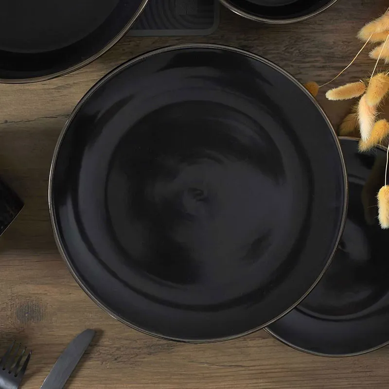 6 Assiettes Noires Liseré doré - ø26cm-1