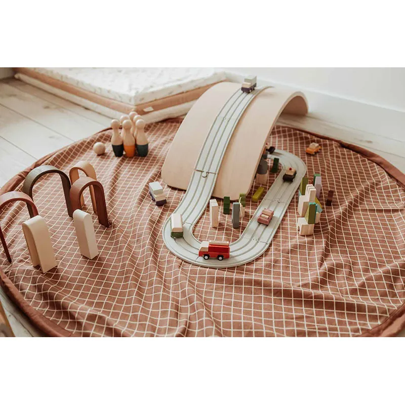 Sac à jouets 2en1 Grilles Marron - ø140cm-12