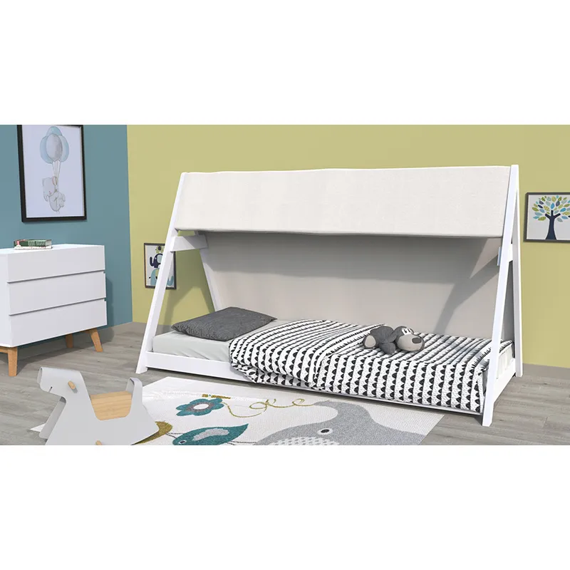Lit cabane + Sommier + Toile Tipi Blanc - Plusieurs dim. dispos.-2