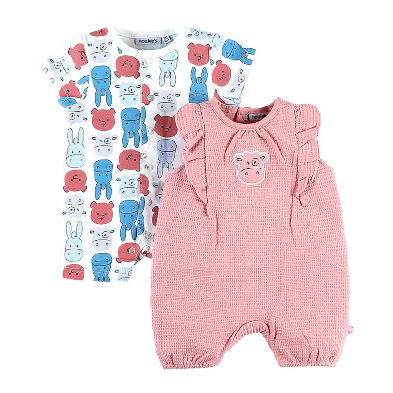 2 Barboteuses Vache BIO - Rose/Blanc/Bleu-0