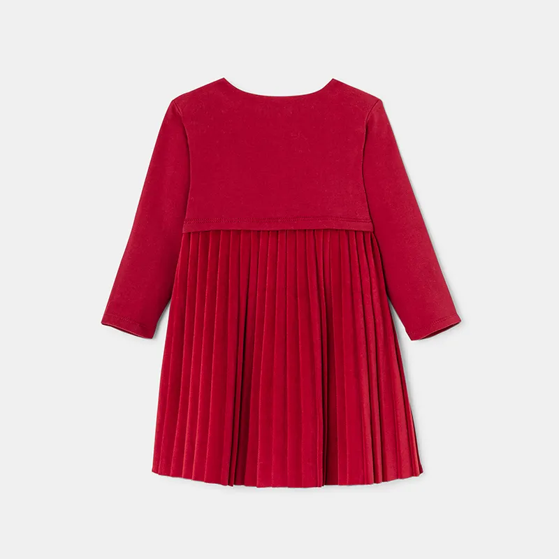 Robe à manches velours Fille - Rouge cerise-1