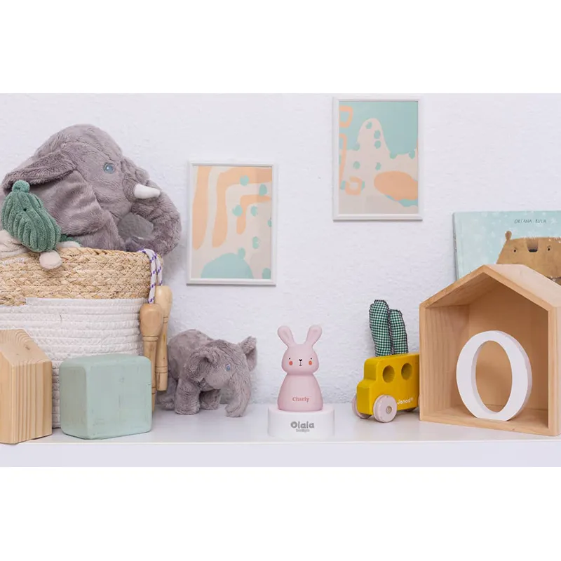 Veilleuse + Charg. Induction Solo - Lapin Rose-2