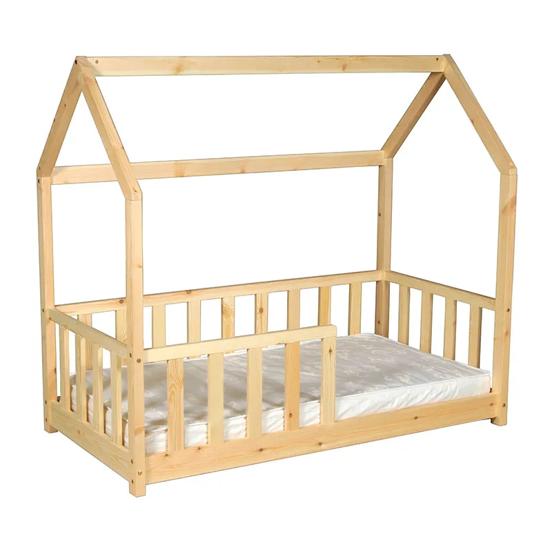 Lit cabane Kiwi avec barrière + Sommier Naturel Bébé-1