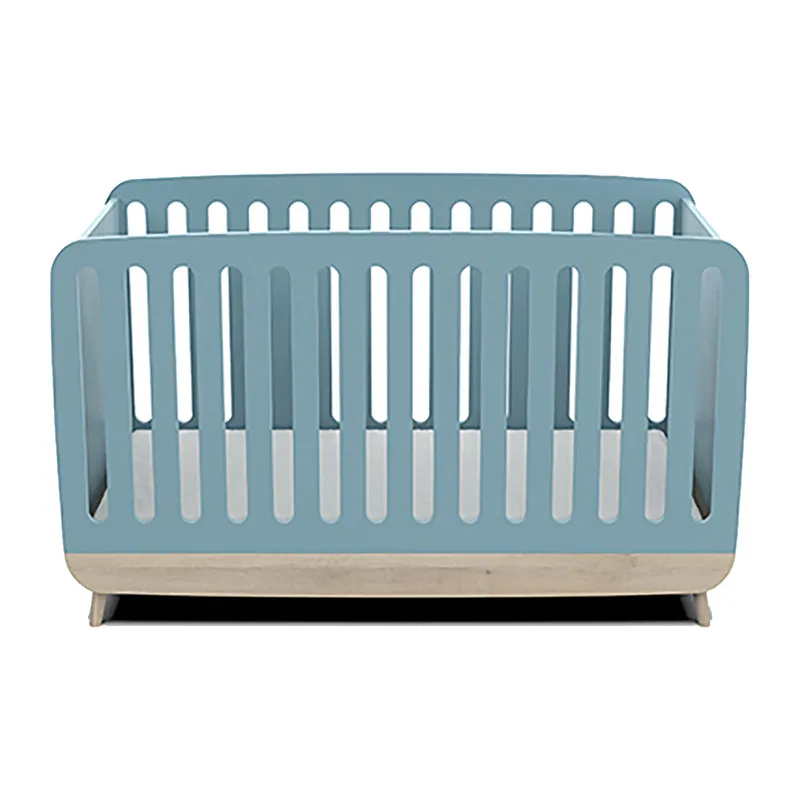 Chambre Duo Lit Bébé évolutif + Commode 2 tiroirs + Plan à langer Bleu orage/Pin - 70x140cm-6