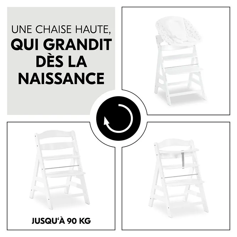 Chaise-haute Alpha+ avec tablette Blanc + Transat Alpha Bouncer 2en1 Lapin Beige - 0m+-7