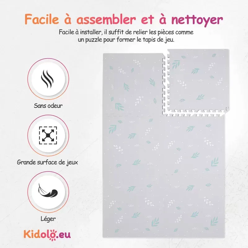Tapis de jeu Puzzle Feuilles Grises - 120x180cm-5