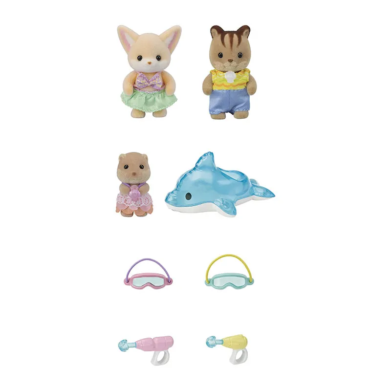 Trio bébés écureuil fennec & castor à la piscine - 8pcs-1