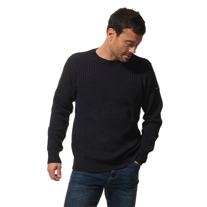 Pull Col rond avec jeu de maille Homme - Chalutier/Marine-0