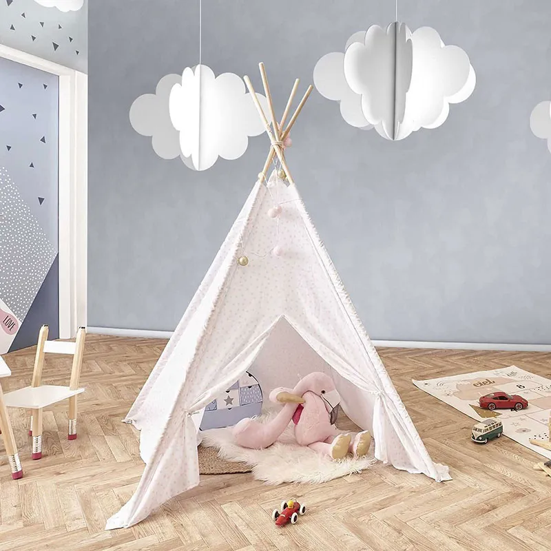 Tipi Blanc à pois Rose - 120x120x160cm-0