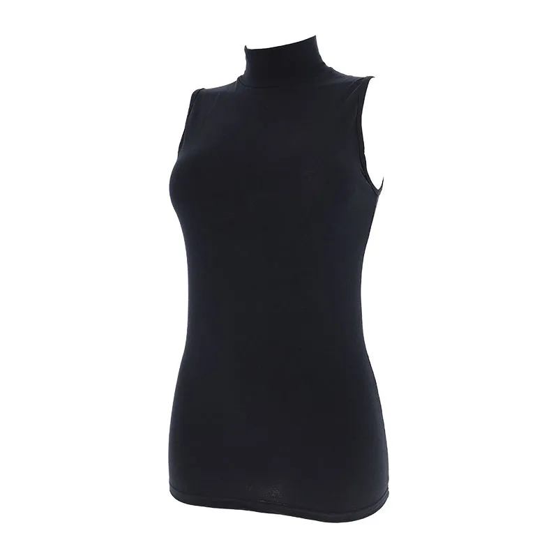 T-shirt sans manches col roulé - Noir-0