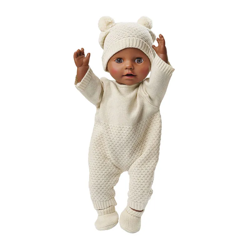 Bonnet + Chaussons en tricot BIO Écru - Poupée 28-35/35-45cm-4