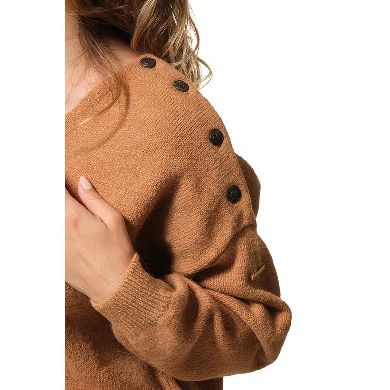 Pull col V Camaya Femme - Camel-2