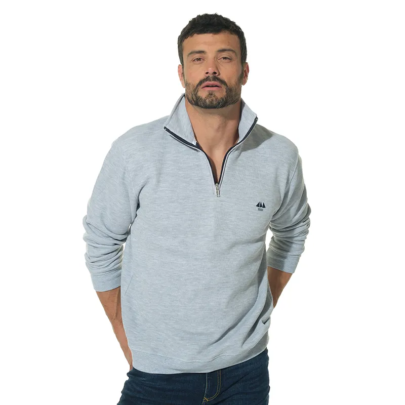 Polo ML Col demi-zip côte américaine Homme - Gris Chiné-0