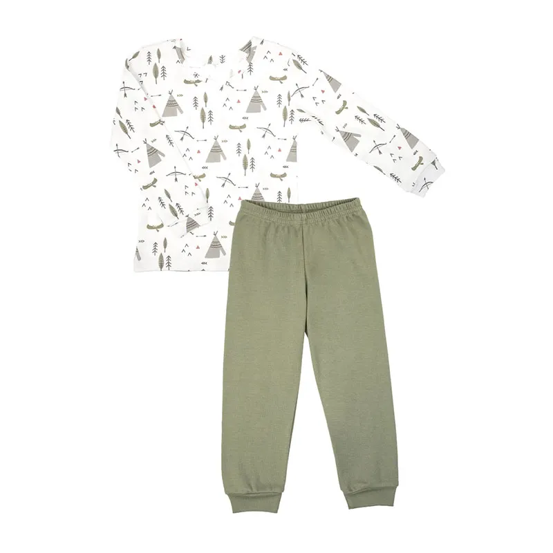 Pyjama ML Indien - Blanc/Gris-1