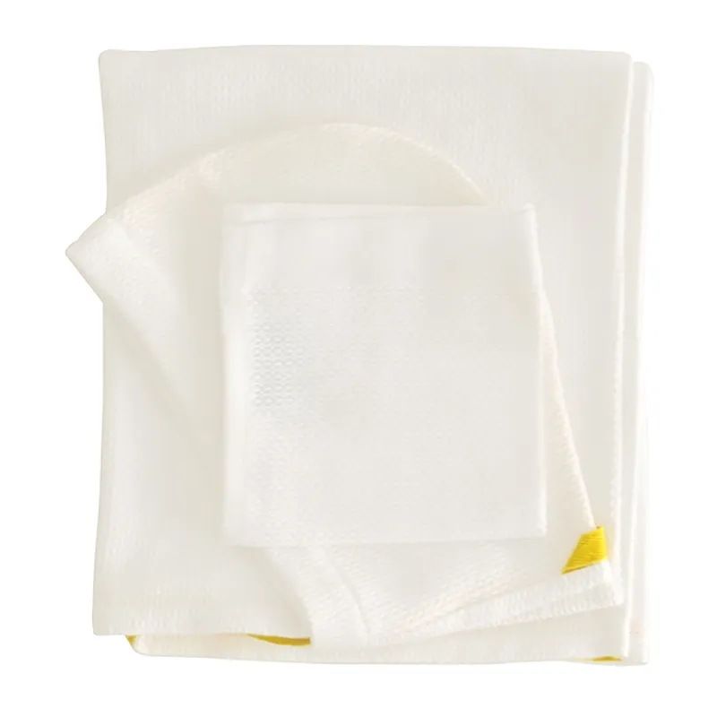 Cape de bain Coton bio + débarbouillette Blanc/Jaune - 60x100cm-0