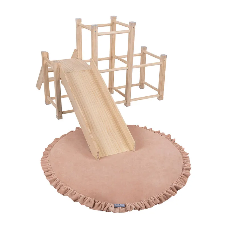 Aire de jeux Bois + Toboggan + Cadre d'escalade Naturel - 156x105cm-1