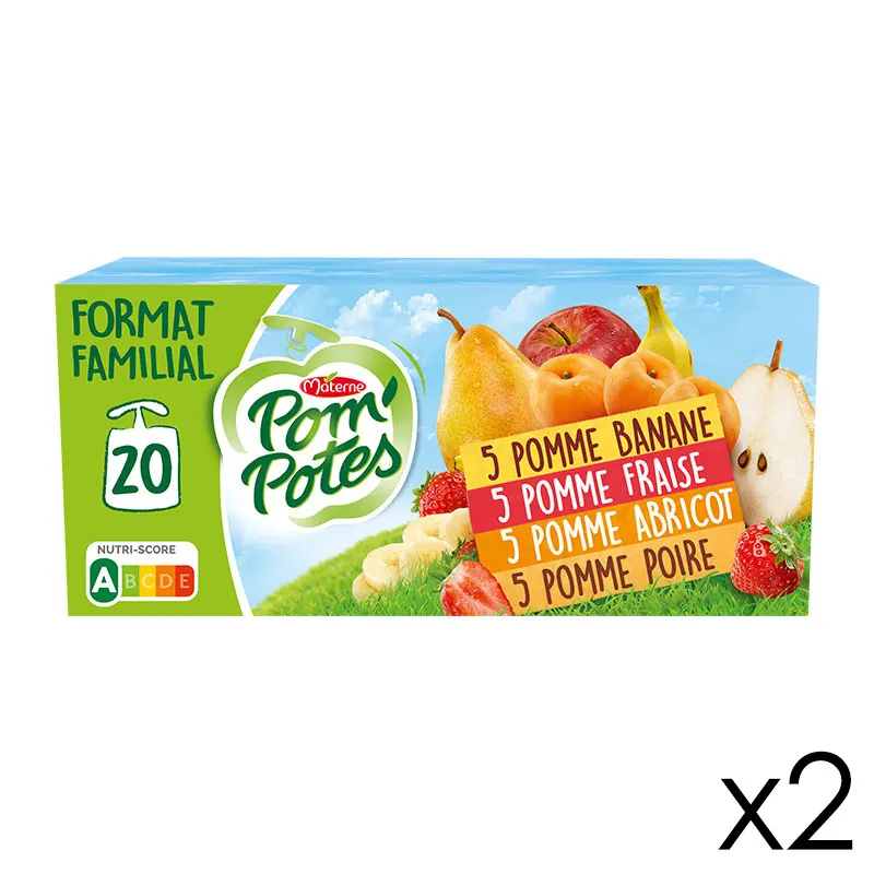 40 Gourdes Pomme Poire, Pomme Abricot, Pomme Fraise, Pomme Banane - 40x90g-0
