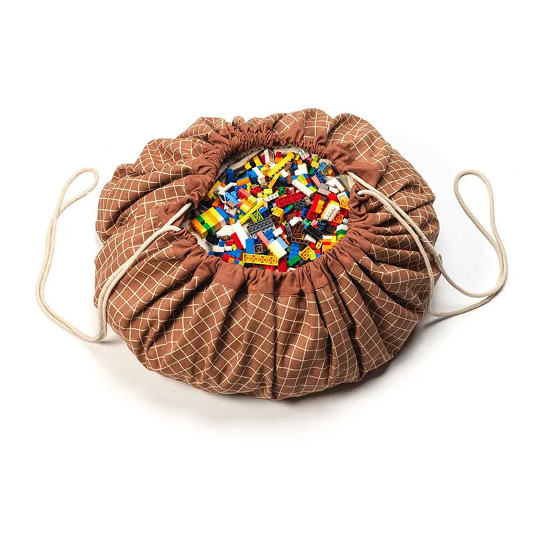 Sac à jouets 2en1 Grilles Marron - ø140cm-0