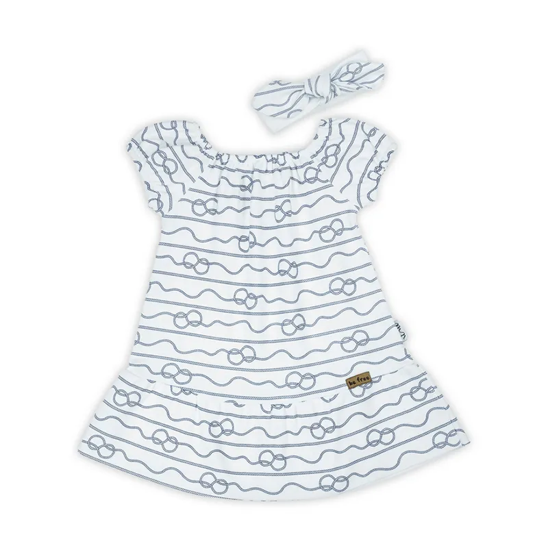 Robe MC + Headband Marin nœud - Blanc/Marine-1
