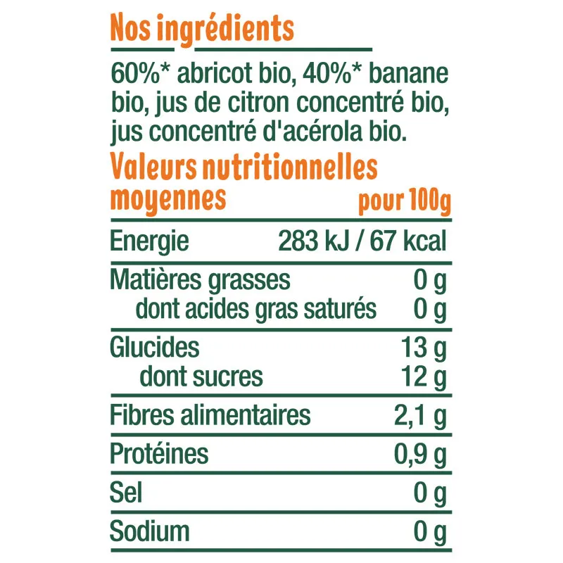 10x120g Gourdes Banane Abricot BIO - 4m+-2
