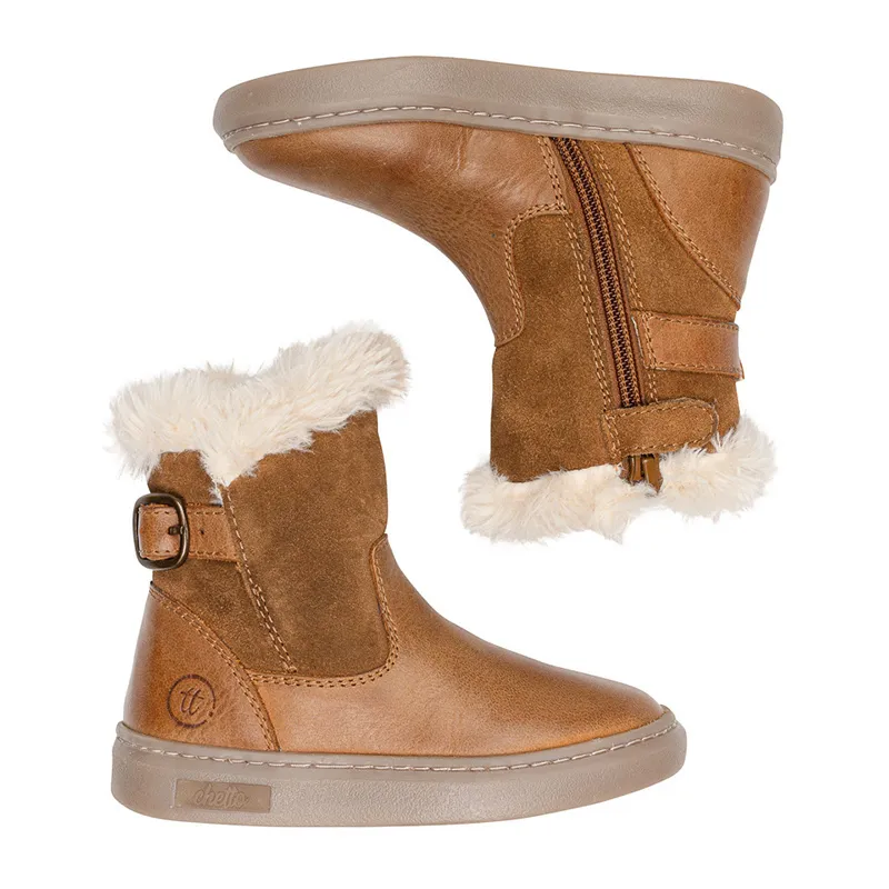 Bottines fourrées zippées Lilou Cuir - Camel-4