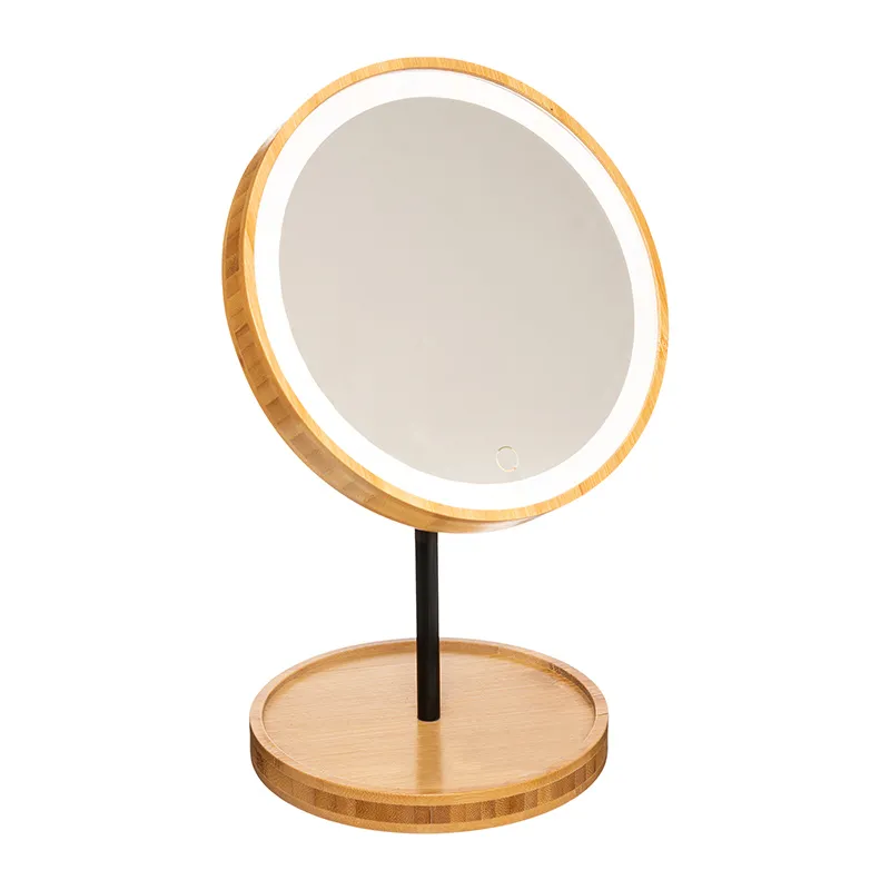 Miroir LED sur pied Bambou Beige - ø16cm-0