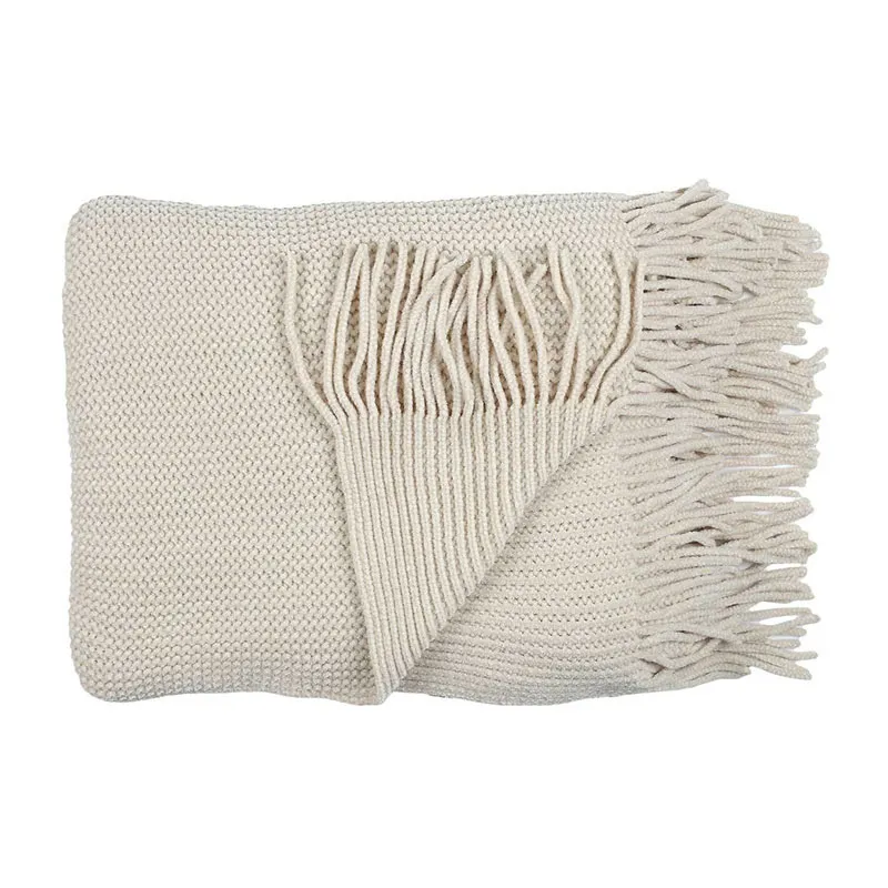 Plaid chenille frange Beige - 120x150cm-1