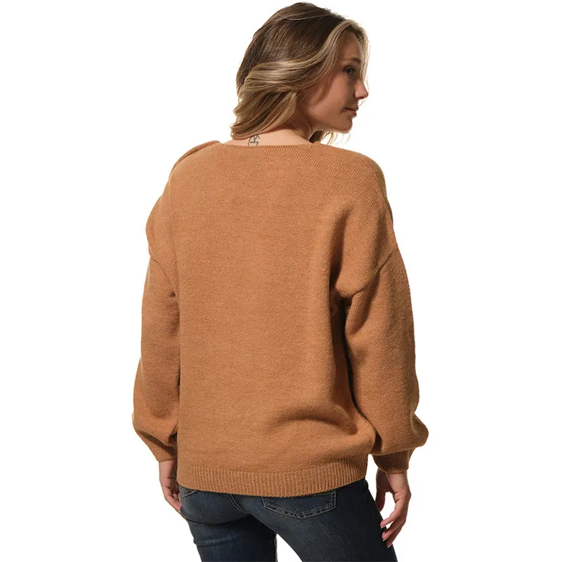 Pull col V Camaya Femme - Camel-1