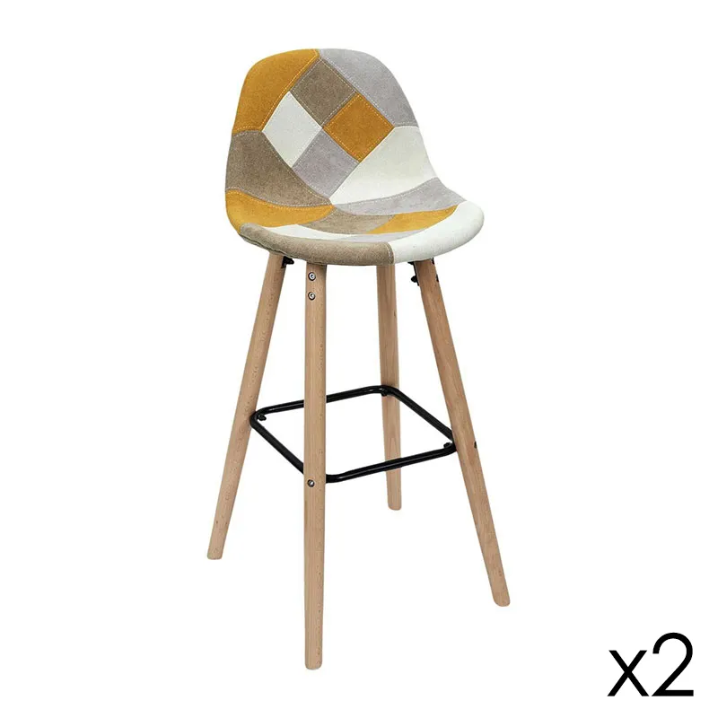 2 Tabourets de bar Patchwork Jaune - 92,5x39x45cm-0