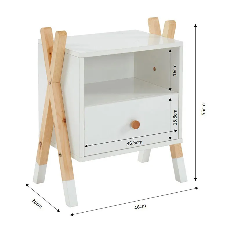 Table de chevet Tipi Bois/Blanc - 46x30x55cm-5