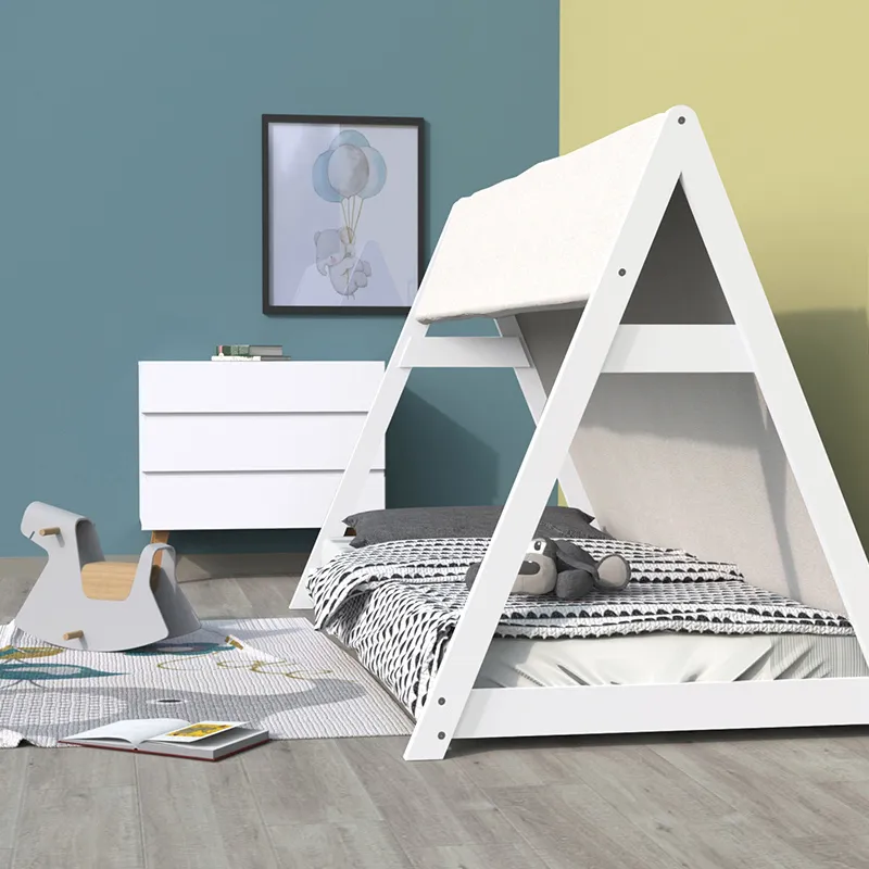 Lit cabane + Sommier + Toile Tipi Blanc - 70x140cm-0