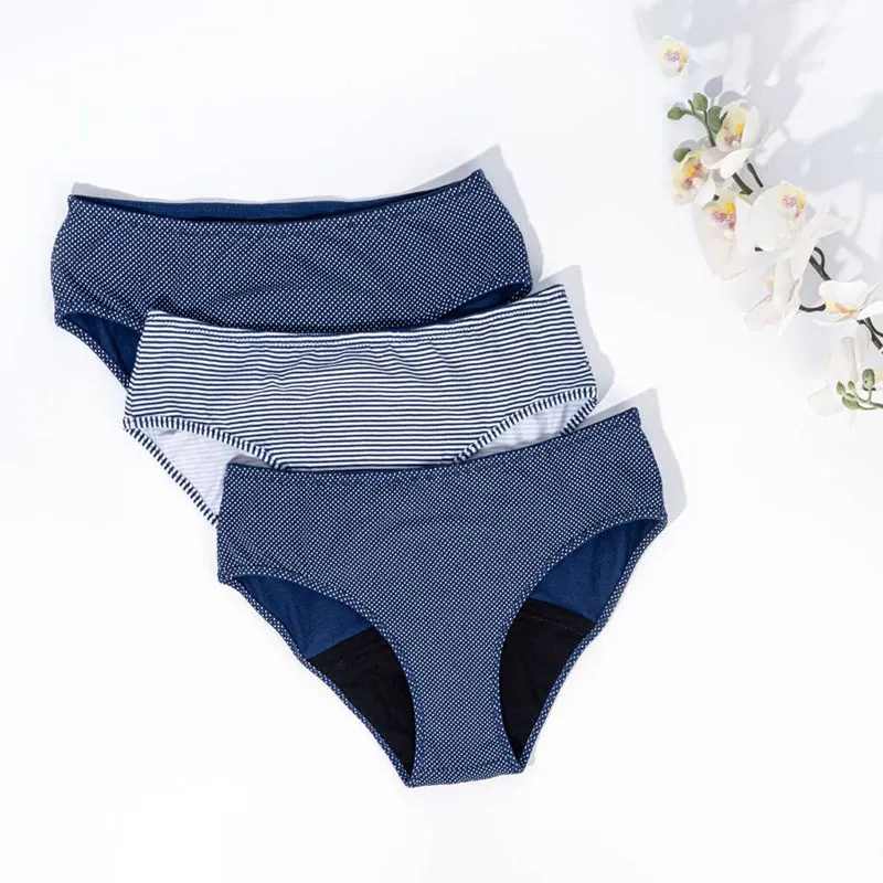 3 Culottes menstru. Ado Nuit Bleu/Blanc - Flux abondant-0